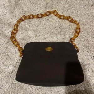 Chic Brown Shoulder Bag with Gold Chain